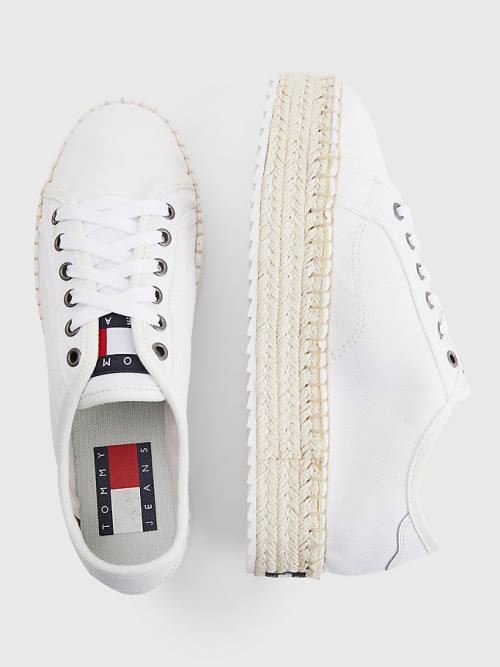 White Tommy Hilfiger Essential Lace-Up Flatform Espadrilles Women's Loafers | TH408ZNP