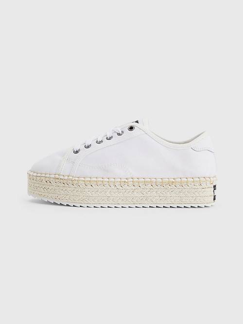 White Tommy Hilfiger Essential Lace-Up Flatform Espadrilles Women's Loafers | TH408ZNP