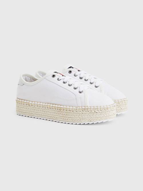 White Tommy Hilfiger Essential Lace-Up Flatform Espadrilles Women\'s Loafers | TH408ZNP