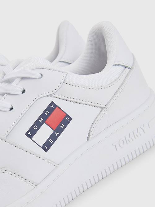 White Tommy Hilfiger Essential Leather Basket Women's Sneakers | TH936ZVN