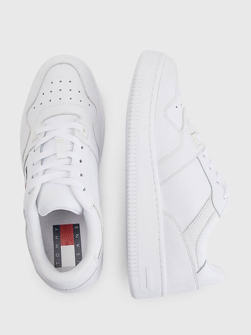 White Tommy Hilfiger Essential Leather Basket Women's Sneakers | TH936ZVN