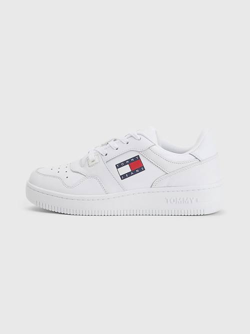 White Tommy Hilfiger Essential Leather Basket Women's Sneakers | TH936ZVN