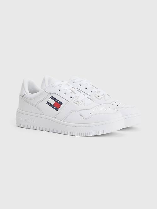 White Tommy Hilfiger Essential Leather Basket Women\'s Sneakers | TH936ZVN