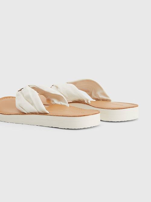 White Tommy Hilfiger Essential Leather Footbed Flip-Flops Women's Sandals | TH137JXP