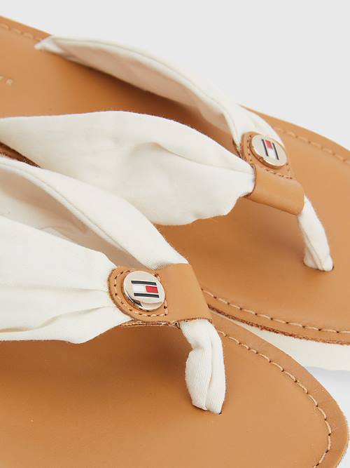 White Tommy Hilfiger Essential Leather Footbed Flip-Flops Women's Sandals | TH137JXP