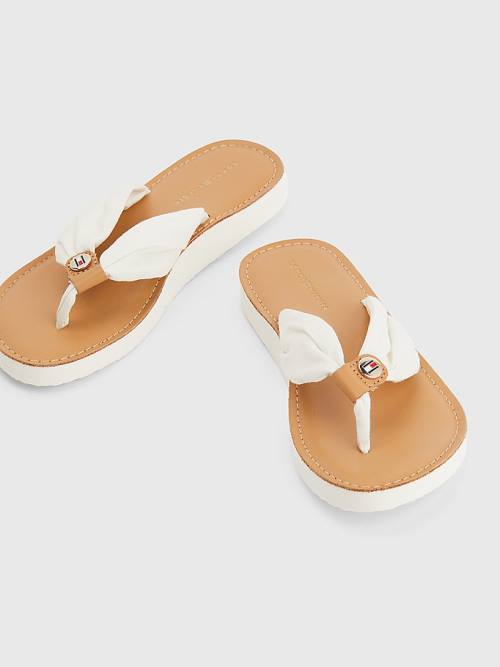 White Tommy Hilfiger Essential Leather Footbed Flip-Flops Women's Sandals | TH137JXP