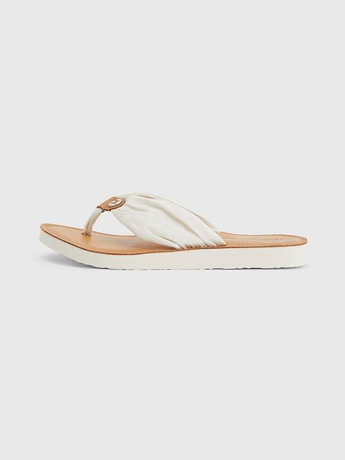 White Tommy Hilfiger Essential Leather Footbed Flip-Flops Women's Sandals | TH137JXP