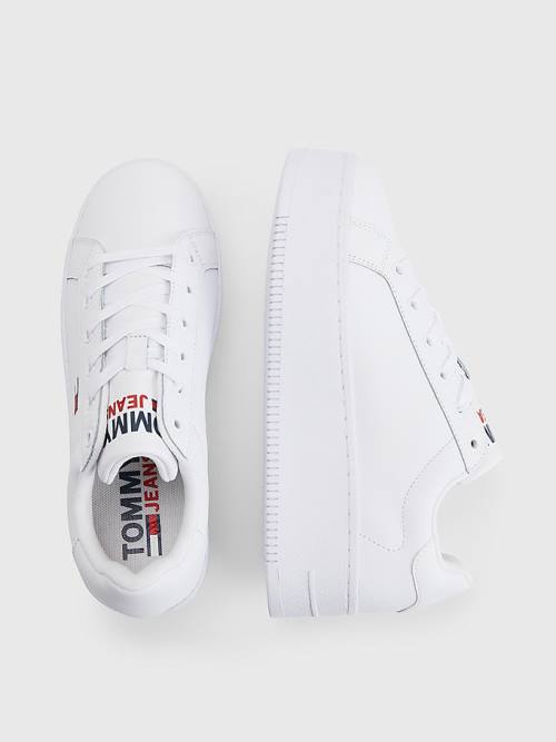 White Tommy Hilfiger Essential Leather Flatform Women's Sneakers | TH345KME