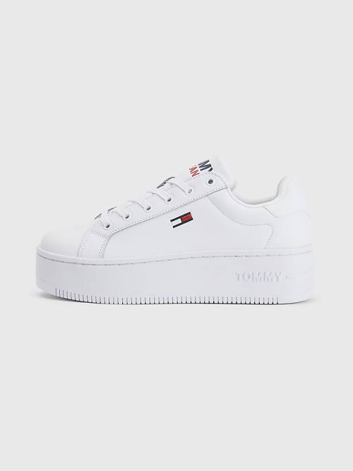 White Tommy Hilfiger Essential Leather Flatform Women's Sneakers | TH345KME