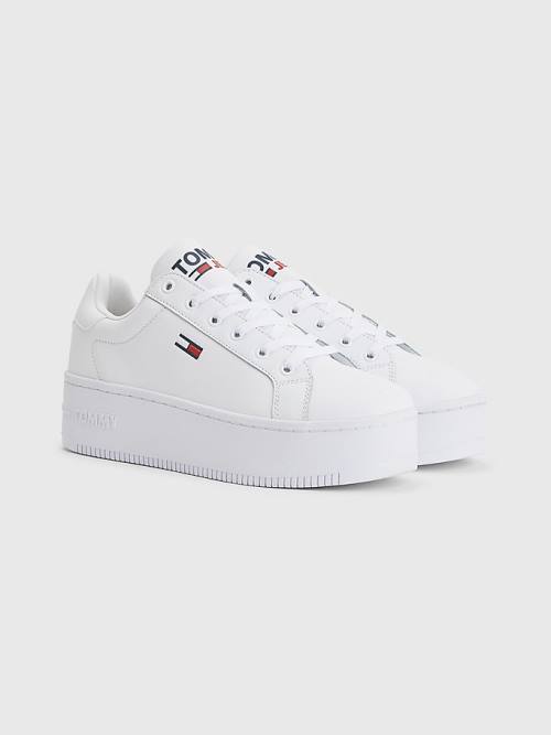 White Tommy Hilfiger Essential Leather Flatform Women\'s Sneakers | TH345KME