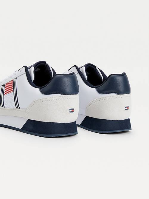 White Tommy Hilfiger Essential Leather Flag Runner Men's Sneakers | TH963MEN