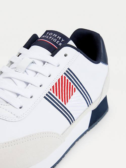 White Tommy Hilfiger Essential Leather Flag Runner Men's Sneakers | TH963MEN