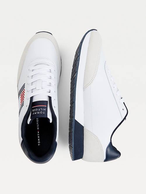 White Tommy Hilfiger Essential Leather Flag Runner Men's Sneakers | TH963MEN