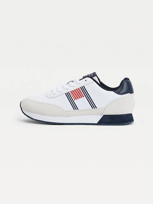 White Tommy Hilfiger Essential Leather Flag Runner Men's Sneakers | TH963MEN