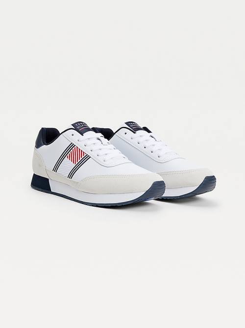 White Tommy Hilfiger Essential Leather Flag Runner Men\'s Sneakers | TH963MEN