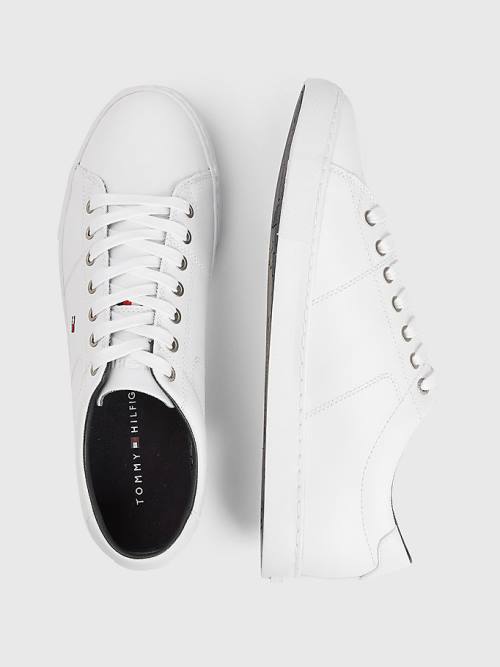 White Tommy Hilfiger Essential Leather Lace-Up Men's Sneakers | TH319LQE