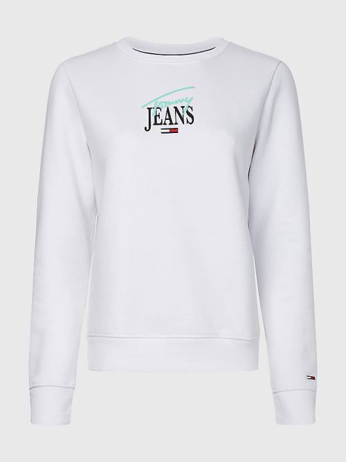 White Tommy Hilfiger Essential Logo Crew Neck Women's Sweatshirts | TH432LQA