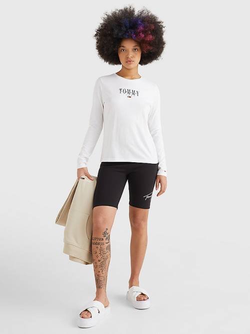 White Tommy Hilfiger Essential Logo Long Sleeve Women's T Shirts | TH047RBS