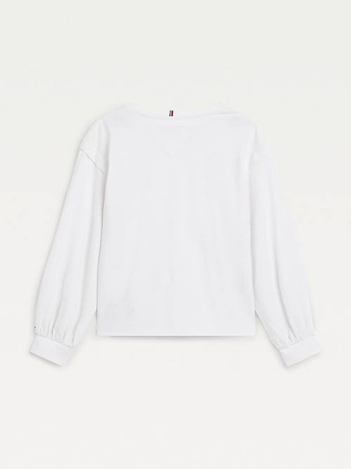 White Tommy Hilfiger Essential Logo Long Sleeve Girls' T Shirts | TH465SHM