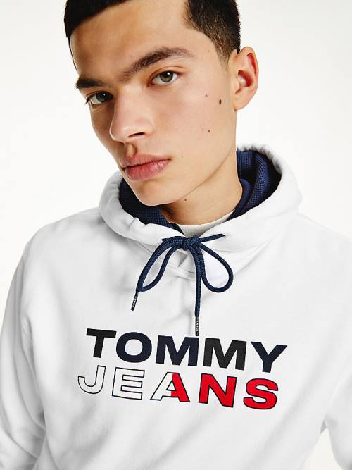 White Tommy Hilfiger Essential Logo Men's Hoodie | TH420UEJ