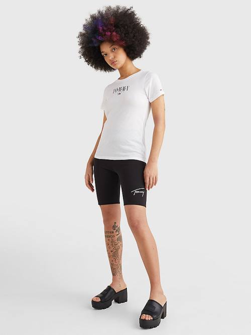 White Tommy Hilfiger Essential Logo Skinny Fit Women's T Shirts | TH049PVW