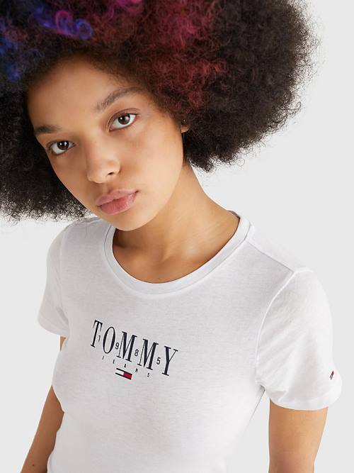 White Tommy Hilfiger Essential Logo Skinny Fit Women's T Shirts | TH049PVW