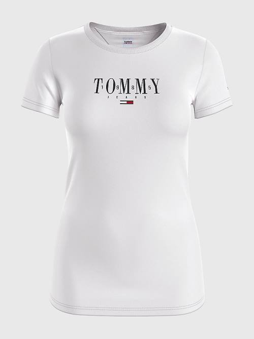 White Tommy Hilfiger Essential Logo Skinny Fit Women's T Shirts | TH049PVW