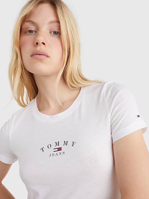 White Tommy Hilfiger Essential Logo Skinny Fit Women's T Shirts | TH169GXF