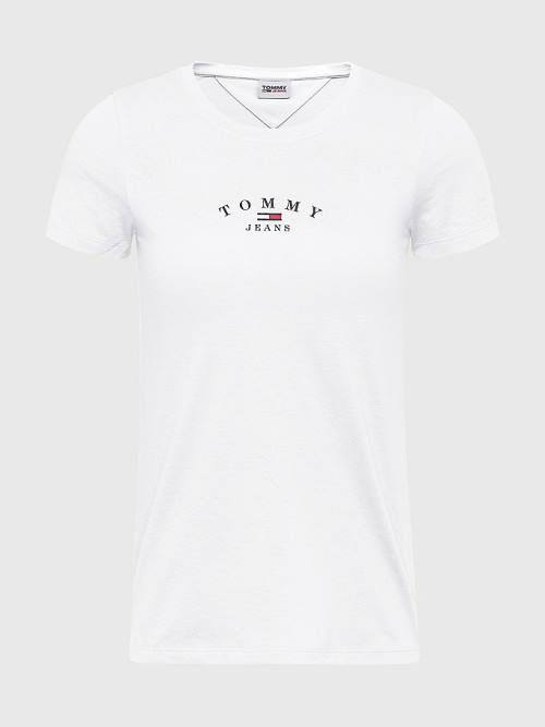 White Tommy Hilfiger Essential Logo Skinny Fit Women's T Shirts | TH169GXF