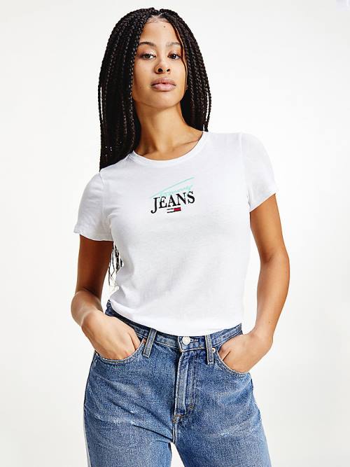 White Tommy Hilfiger Essential Logo Skinny Fit Women\'s T Shirts | TH805REC