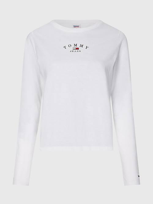 White Tommy Hilfiger Essential Logo Slim Fit Long Sleeve Women's T Shirts | TH347GEA