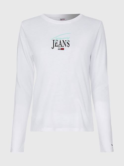 White Tommy Hilfiger Essential Logo Slim Fit Long Sleeve Women's T Shirts | TH687EZQ