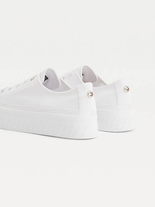 White Tommy Hilfiger Essential Monochrome Vulcanised Flatform Women's Sneakers | TH458URK