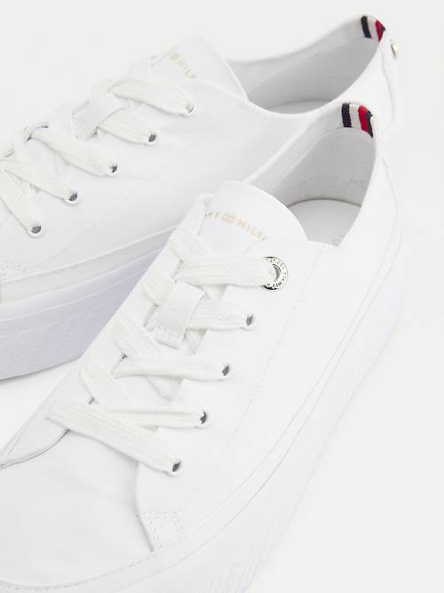 White Tommy Hilfiger Essential Monochrome Vulcanised Flatform Women's Sneakers | TH458URK