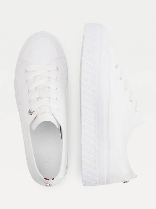 White Tommy Hilfiger Essential Monochrome Vulcanised Flatform Women's Sneakers | TH458URK