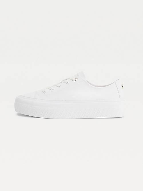 White Tommy Hilfiger Essential Monochrome Vulcanised Flatform Women's Sneakers | TH458URK