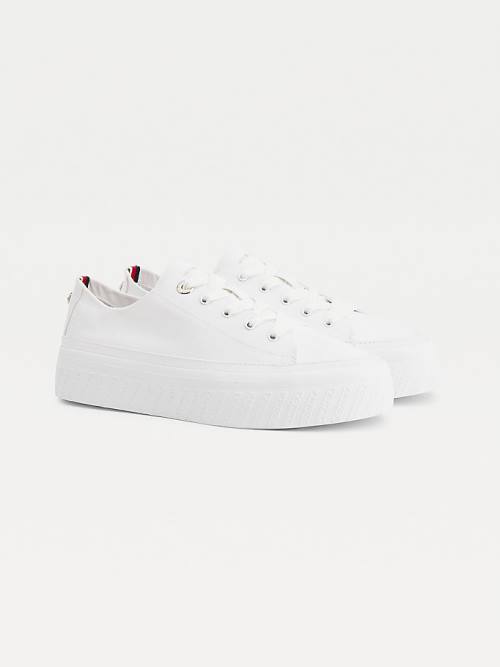 White Tommy Hilfiger Essential Monochrome Vulcanised Flatform Women\'s Sneakers | TH458URK