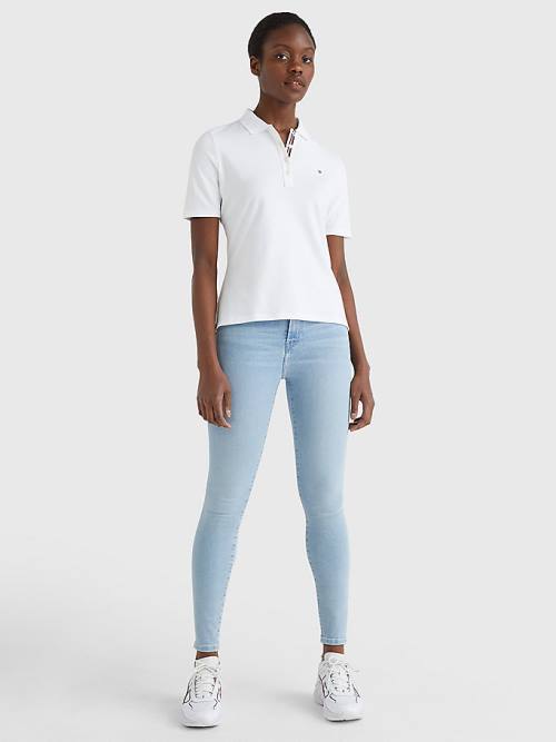 White Tommy Hilfiger Essential Placket Detail Women's Polo Shirts | TH126LPT