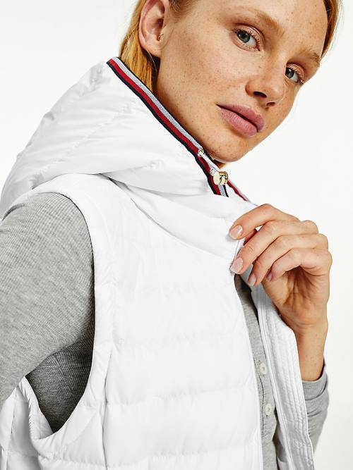 White Tommy Hilfiger Essential Removable Hood Down Vest Women's Coats | TH034VGJ