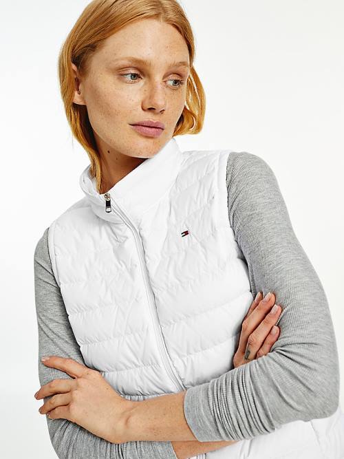 White Tommy Hilfiger Essential Removable Hood Down Vest Women's Coats | TH034VGJ