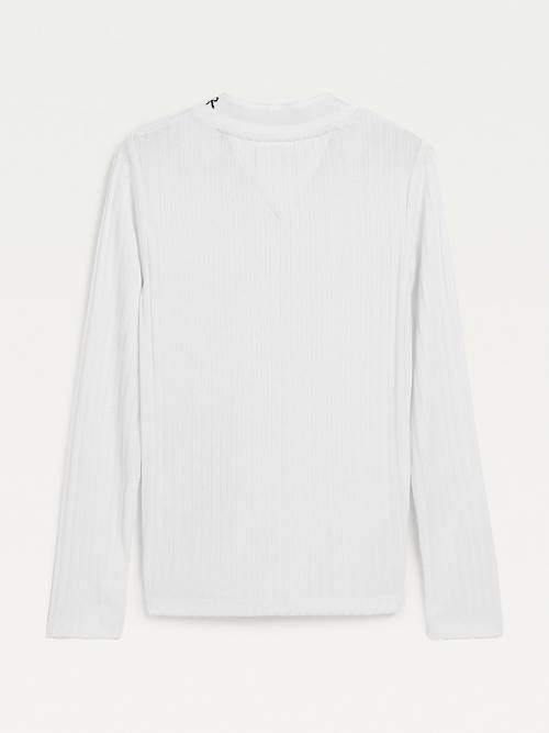 White Tommy Hilfiger Essential Rib-Knit Long Sleeve Girls' T Shirts | TH810EDA