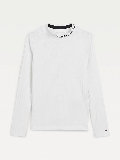 White Tommy Hilfiger Essential Rib-Knit Long Sleeve Girls\' T Shirts | TH810EDA