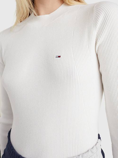 White Tommy Hilfiger Essential Rib-Knit Jumper Women's Sweaters | TH840YOZ