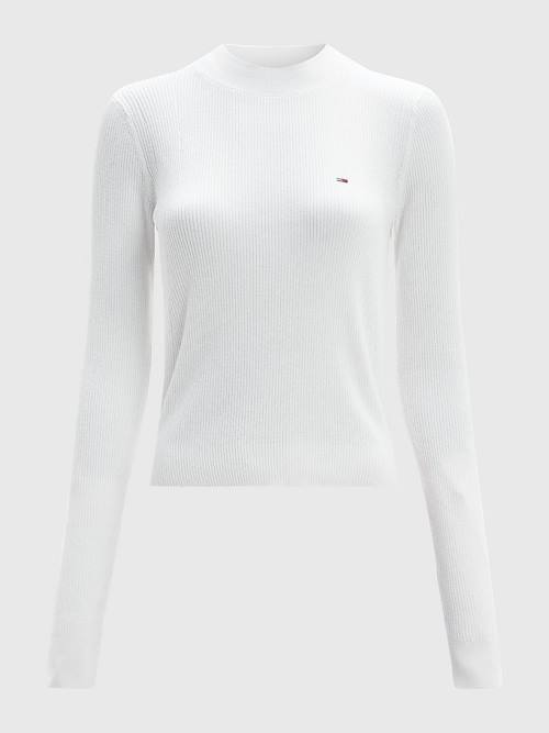 White Tommy Hilfiger Essential Rib-Knit Jumper Women's Sweaters | TH840YOZ