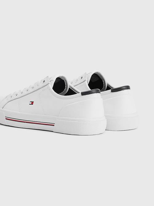 White Tommy Hilfiger Essential Signature Leather Men's Sneakers | TH430YAU