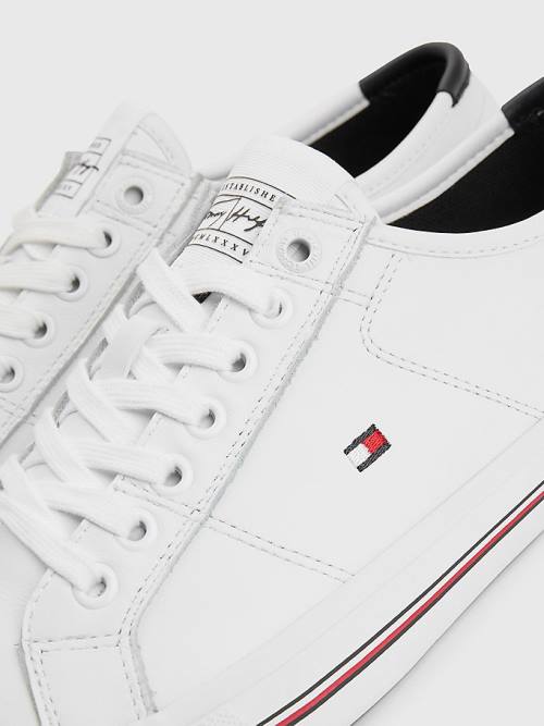 White Tommy Hilfiger Essential Signature Leather Men's Sneakers | TH430YAU