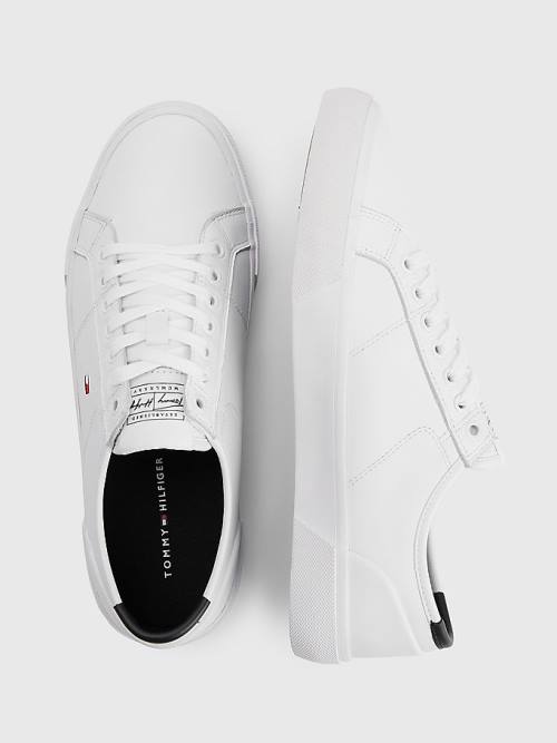 White Tommy Hilfiger Essential Signature Leather Men's Sneakers | TH430YAU