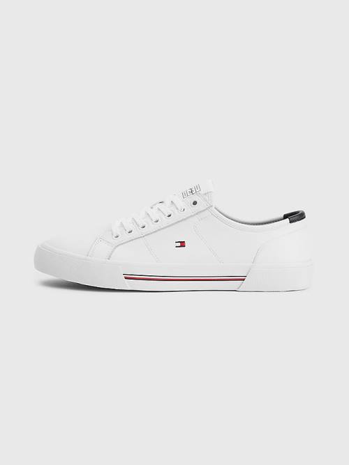 White Tommy Hilfiger Essential Signature Leather Men's Sneakers | TH430YAU