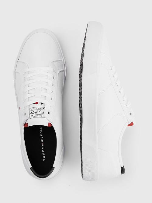 White Tommy Hilfiger Essential Signature Canvas Men's Sneakers | TH436YGQ