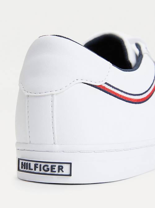 White Tommy Hilfiger Essential Signature Detail Leather Men's Sneakers | TH651NXK